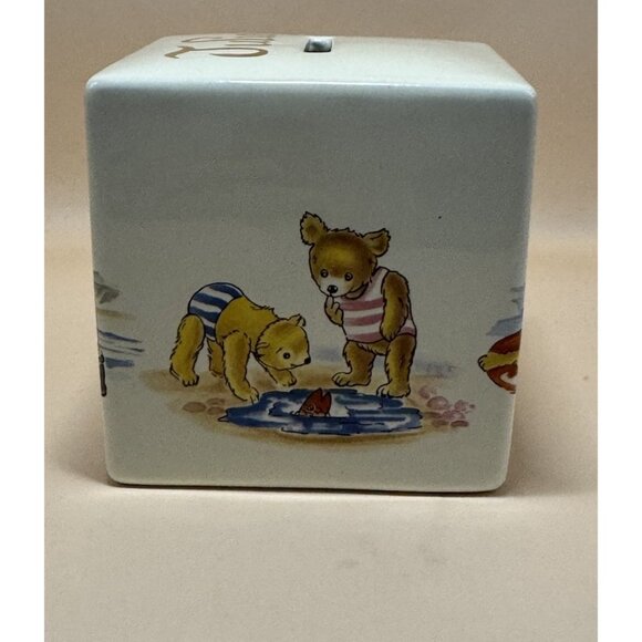 Vintage Personalized “JULIE” Mason's Coin Bank Cube Teddy Bear Ironstone England - Picture 3 of 8